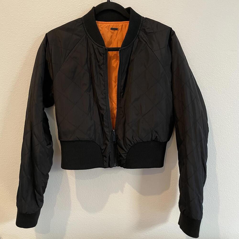 Cotton On Cozy Quilted Bomber Jacket - Black and Orange
